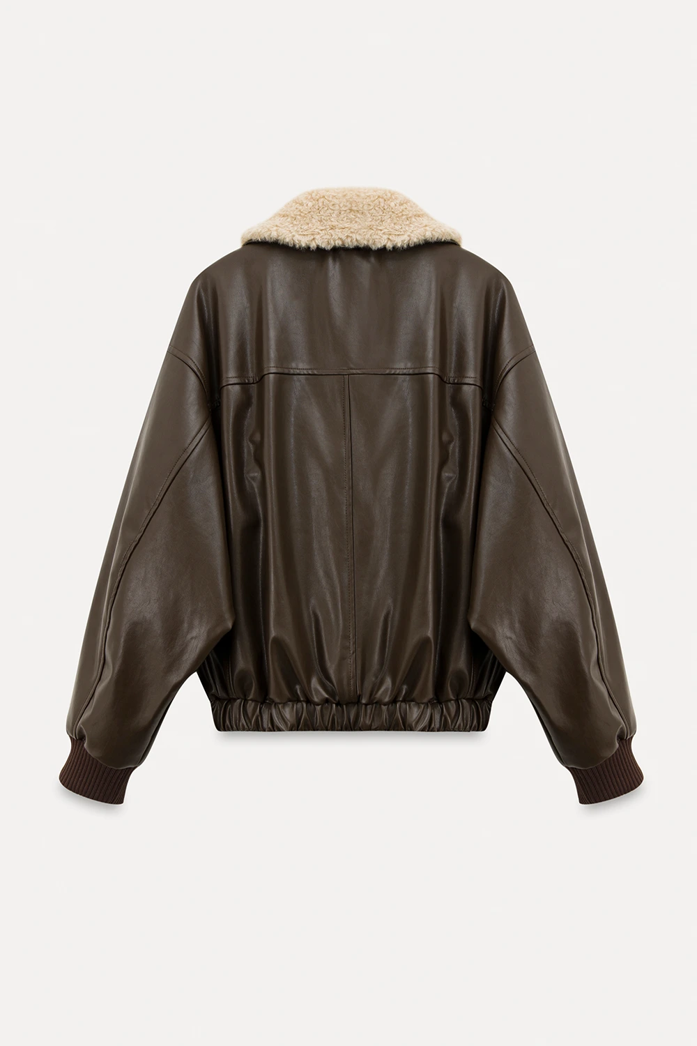Faux Leather Bomber Jacket with Fur Collar