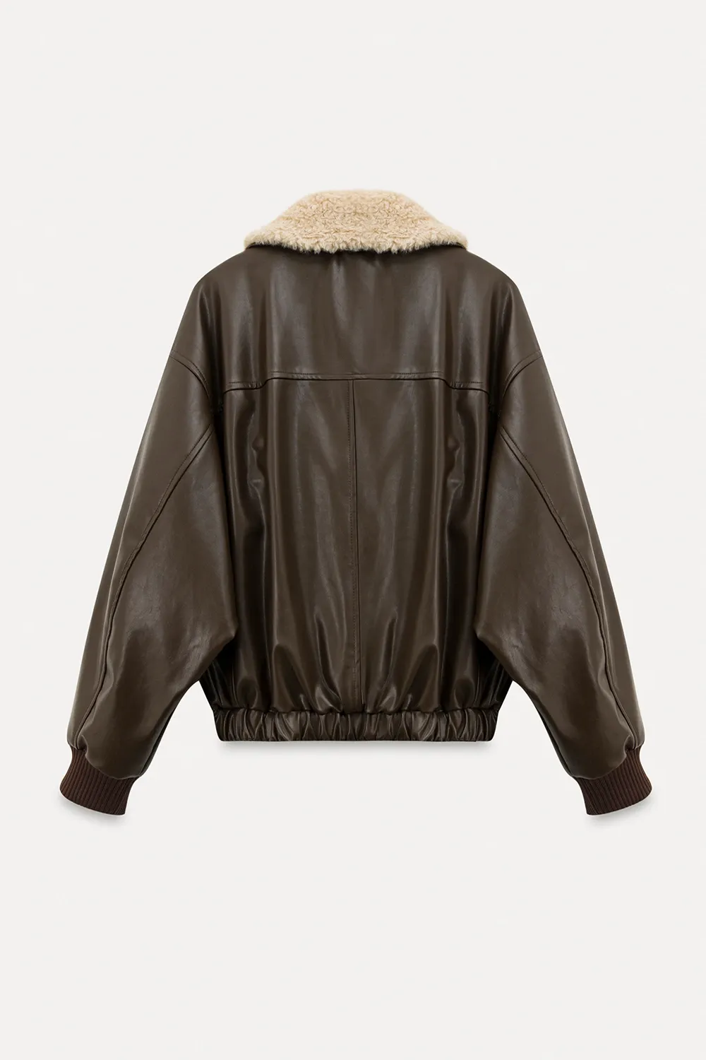 Faux Leather Bomber Jacket with Fur Collar