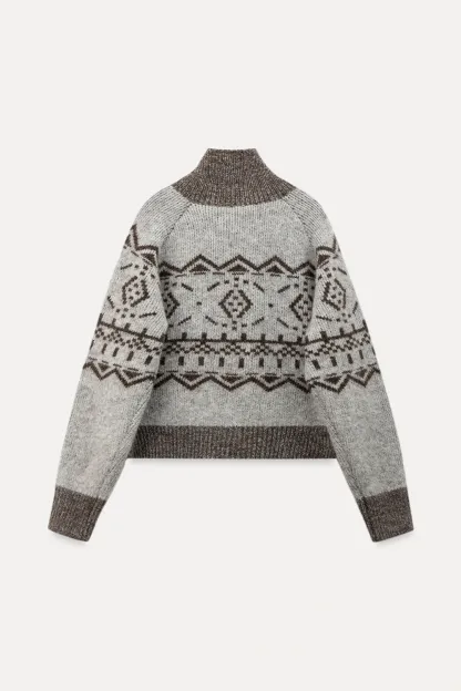 Vintage-Inspired Fair Isle Turtleneck Knit Sweater