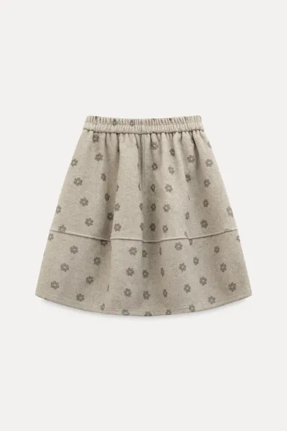 Floral Print Woolen Puff Skirt