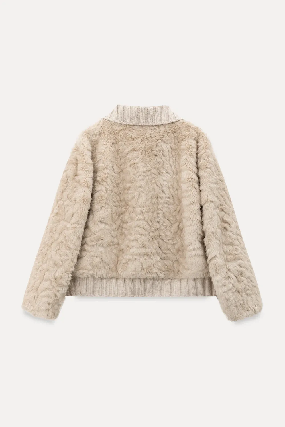 Collar Knit Patchwork Faux Shearling Coat