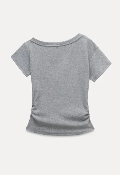 Graphic Off-Shoulder Ruched Tee