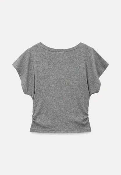 Side Ruched V Neck Short Sleeve T Shirt