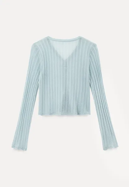 Ribbed Knit V Neck Long Sleeve Cardigan