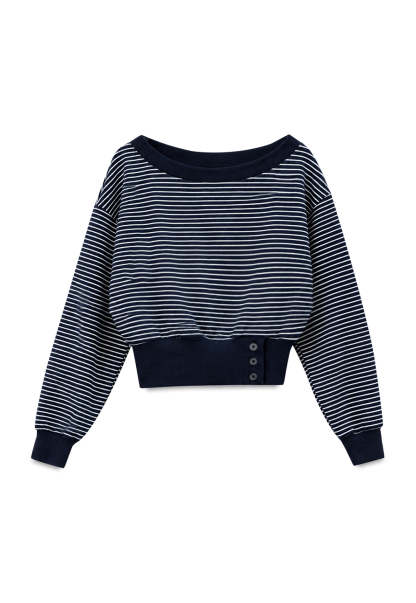Off-the-Shoulder Striped Sweatshirt and Lace Tank Top Set