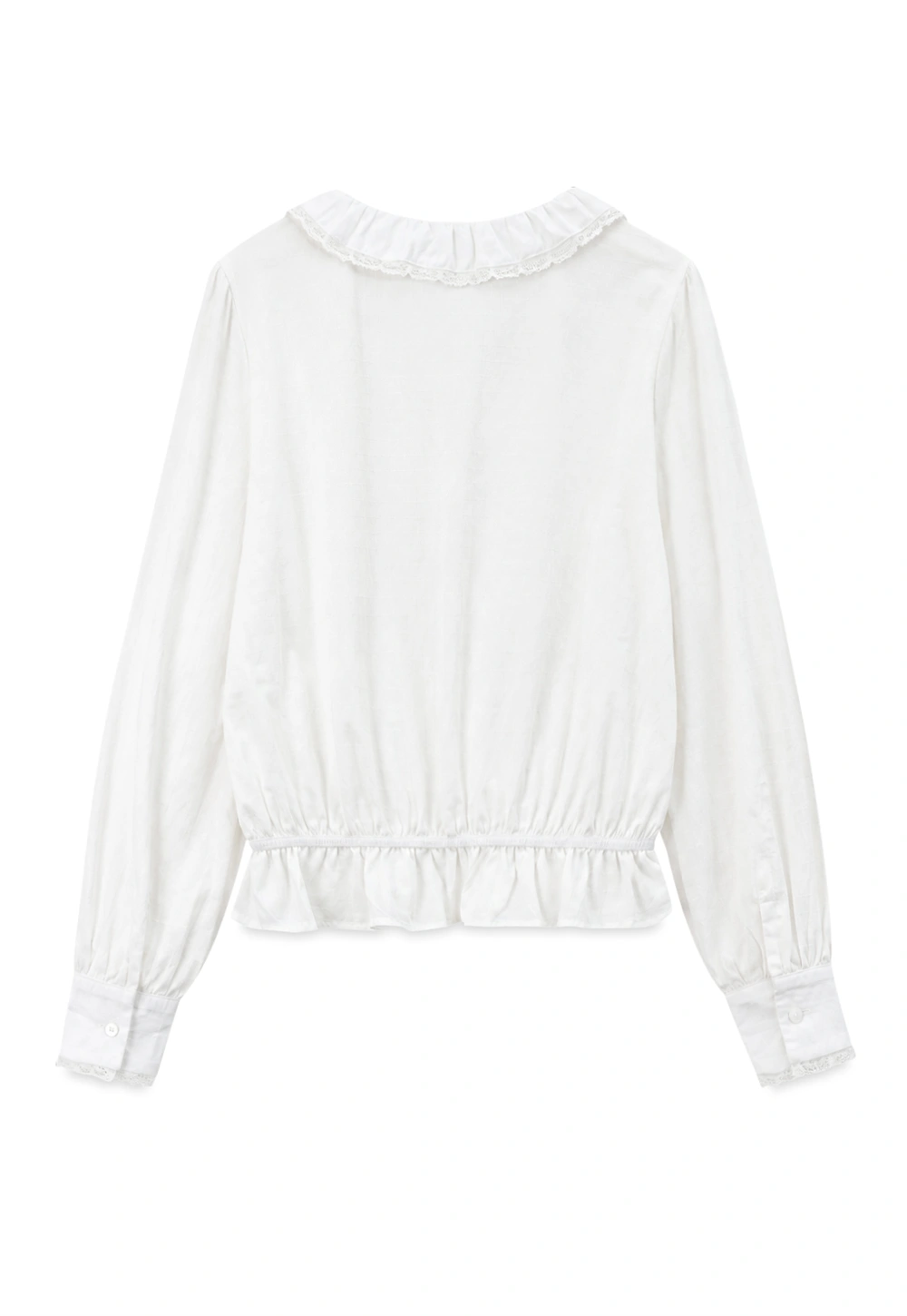 Ruffled Collar Tie Front Sheer Blouse