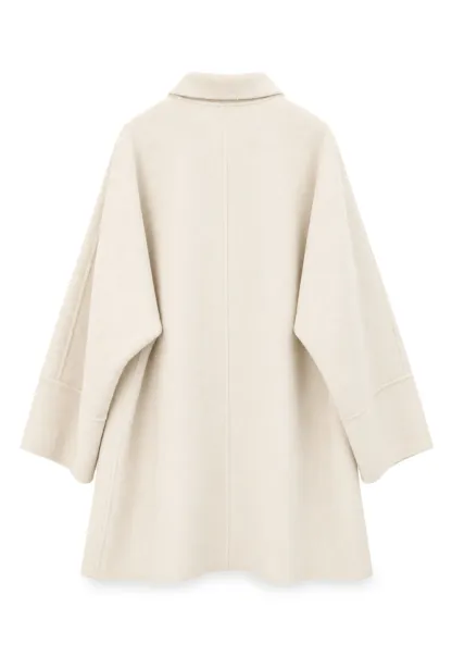 Oversized Coat with Asymmetrical Collar and Wide Sleeve