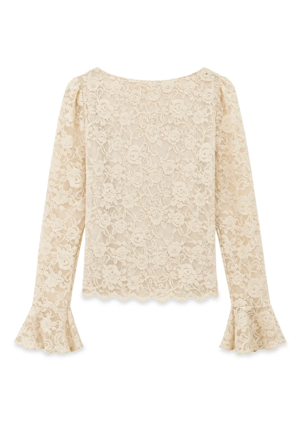 Lace Long Sleeve Square Neck Top