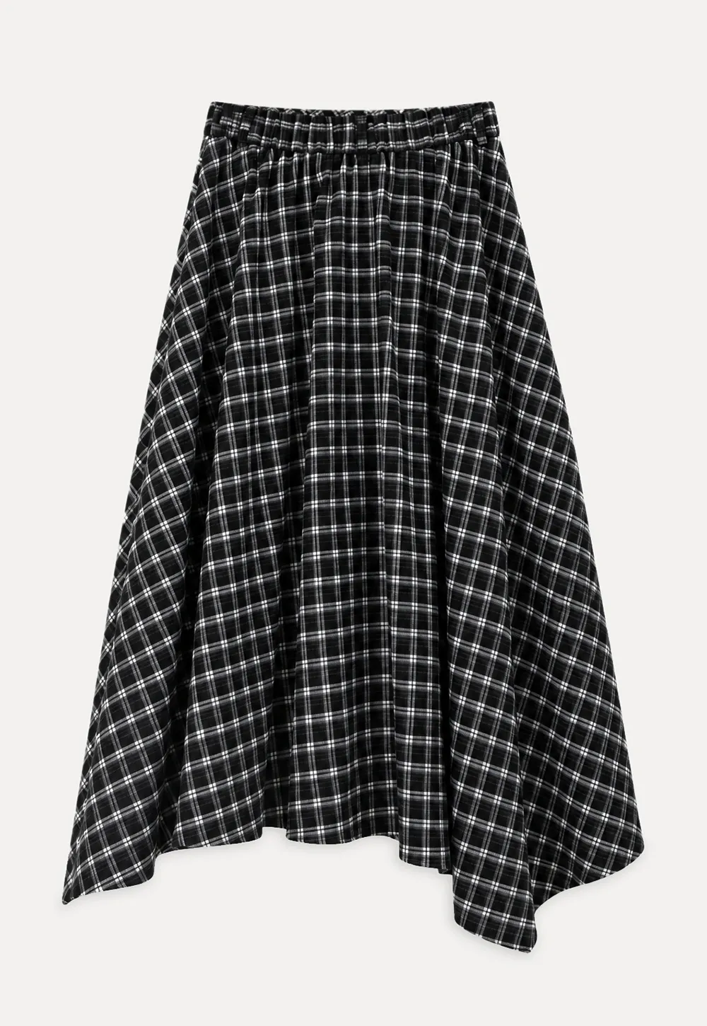 Asymmetrical Hem Plaid Midi Skirt