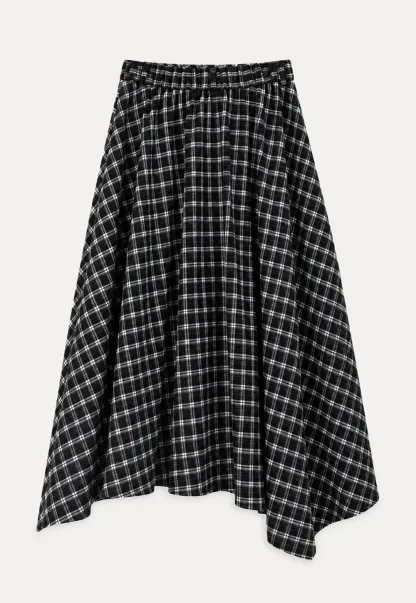 Asymmetrical Hem Plaid Midi Skirt
