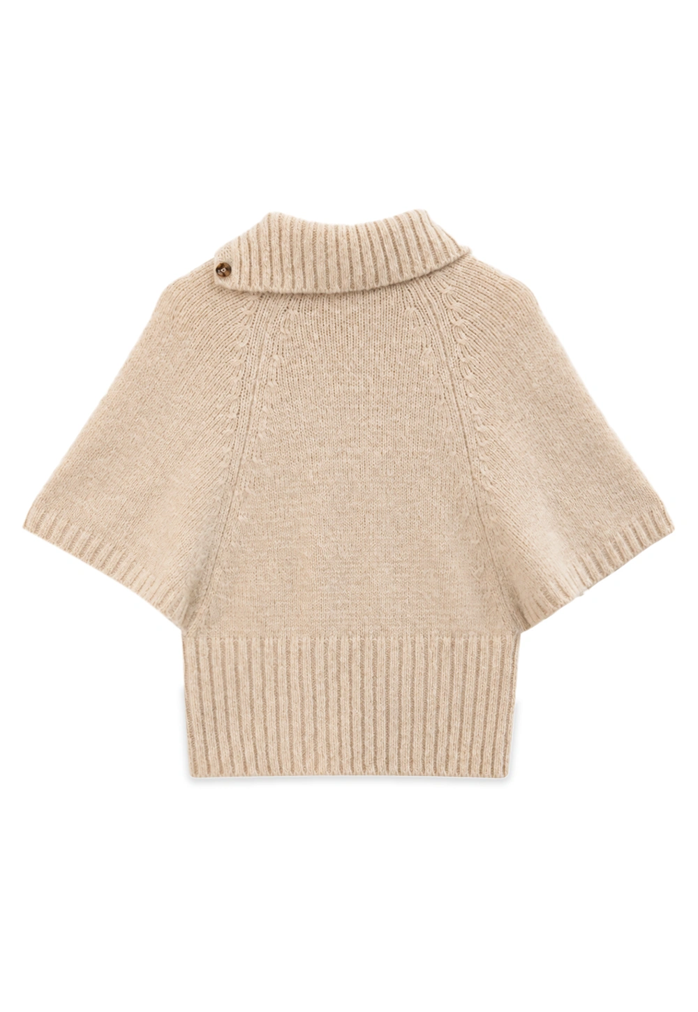 Cropped Cable Knit Sweater with Buttoned Collar