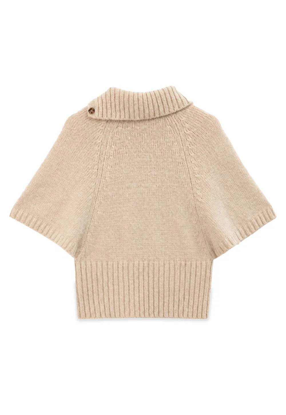 Cropped Cable Knit Sweater with Buttoned Collar