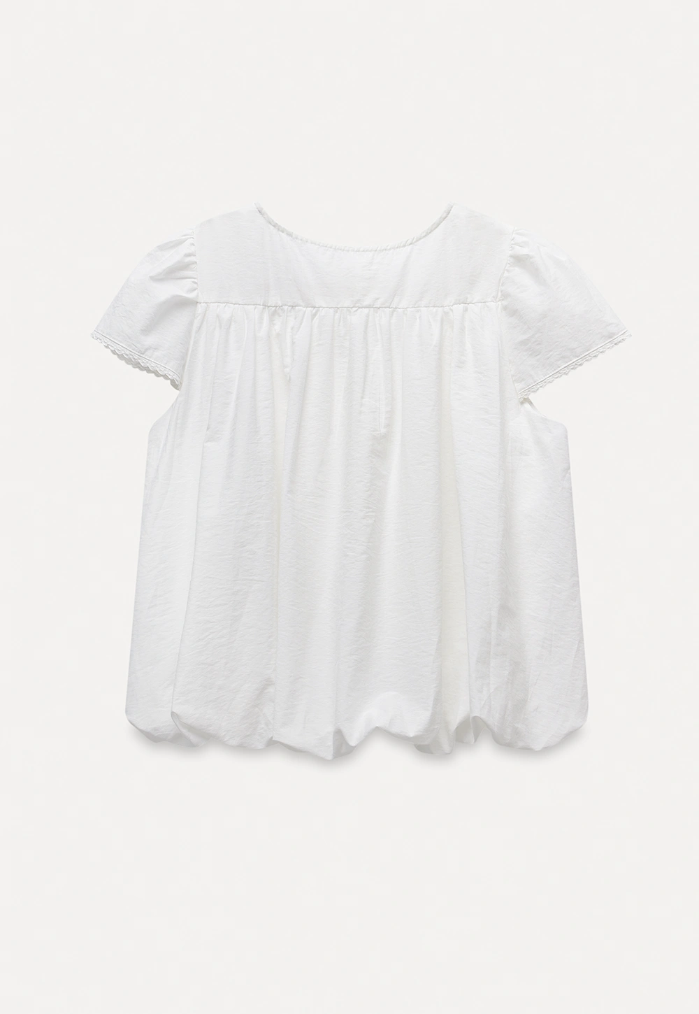 Women’s White Embroidered Button-Front Puff Sleeve Blouse