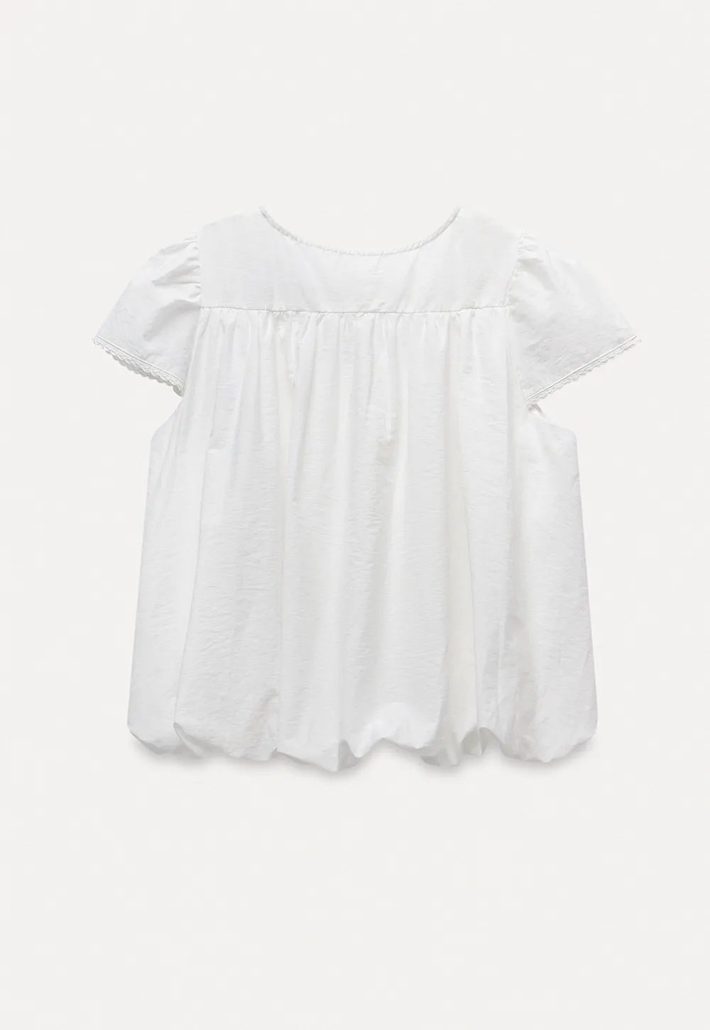 Women’s White Embroidered Button-Front Puff Sleeve Blouse