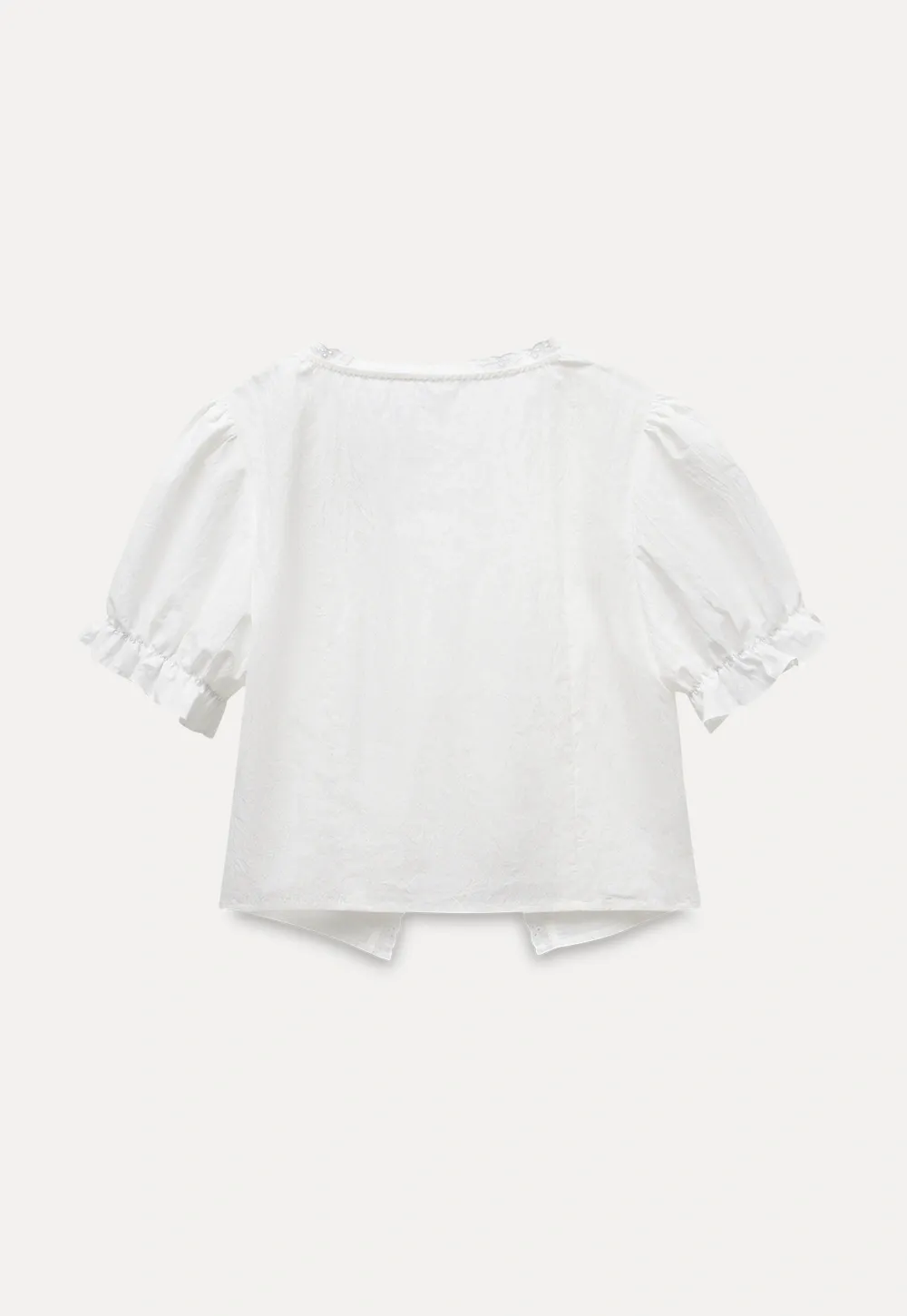 Eyelet Trim Puff Sleeve Tie-Front Blouse