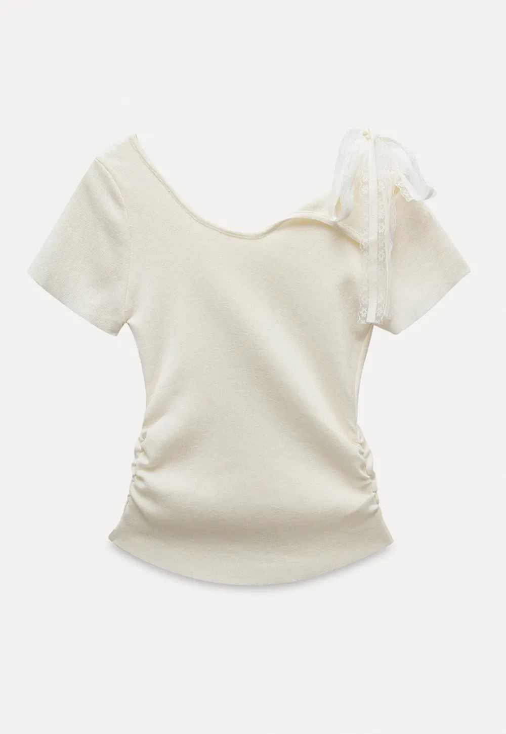 One Shoulder Lace Bow Knit Top