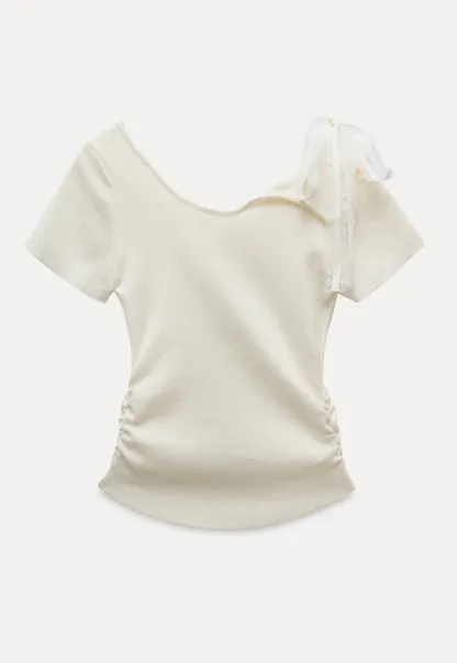 One Shoulder Lace Bow Knit Top