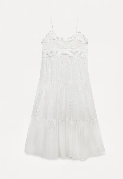 Women’s Eyelet Lace V Neck Midi Dress