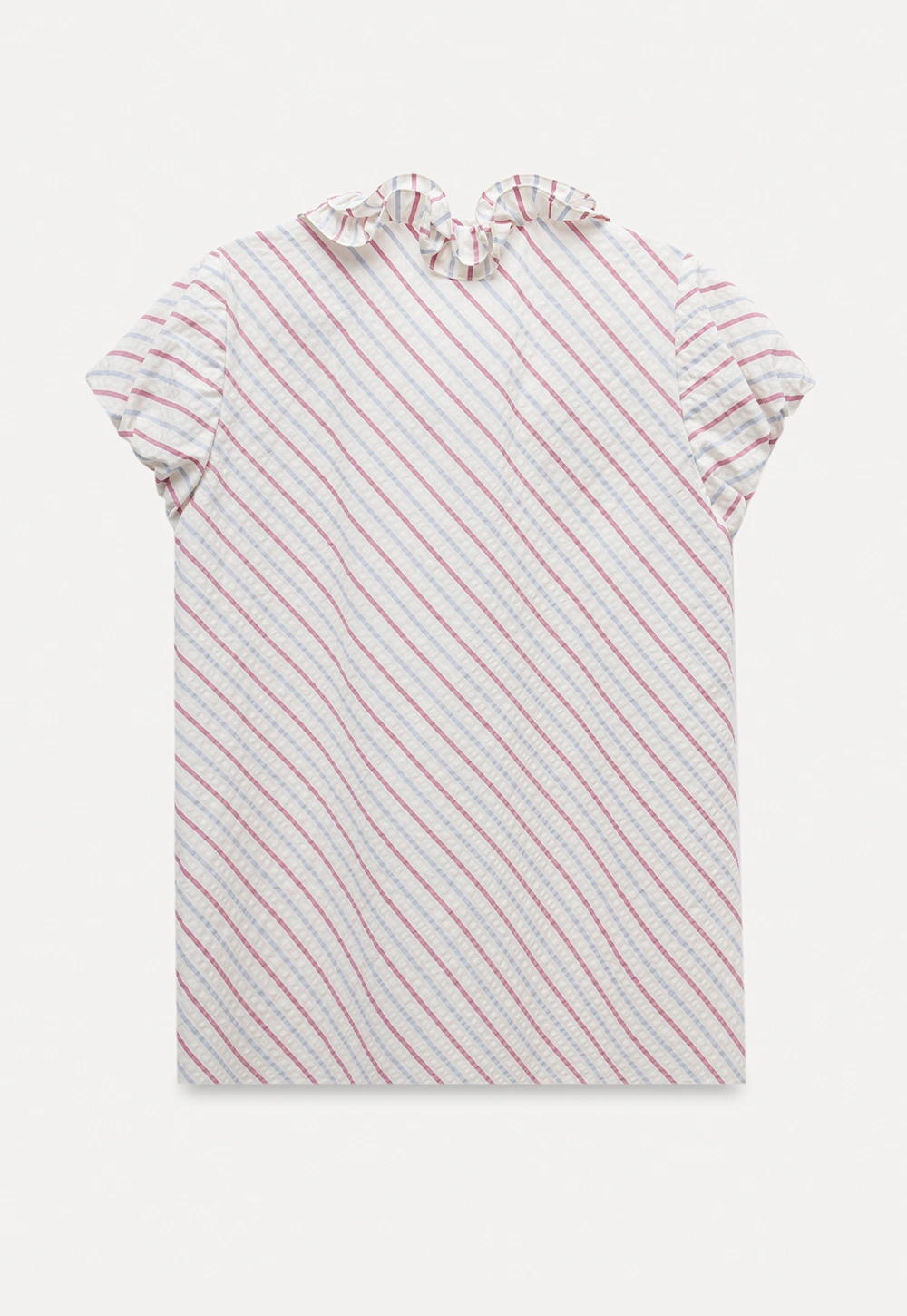 Women’s Ruffle Trim Striped Short Sleeve Blouse
