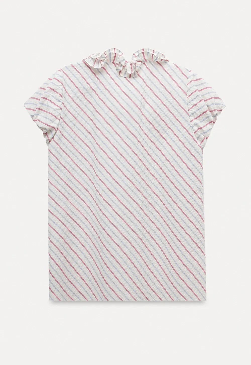 Women’s Ruffle Trim Striped Short Sleeve Blouse