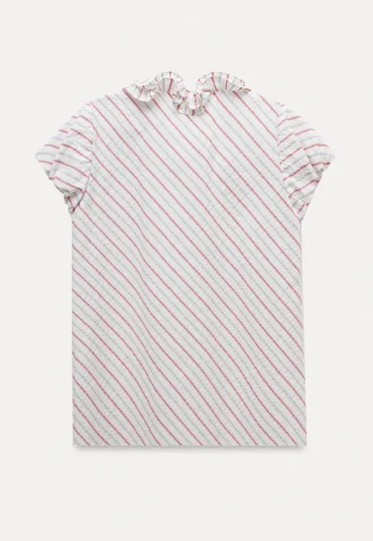 Women’s Ruffle Trim Striped Short Sleeve Blouse