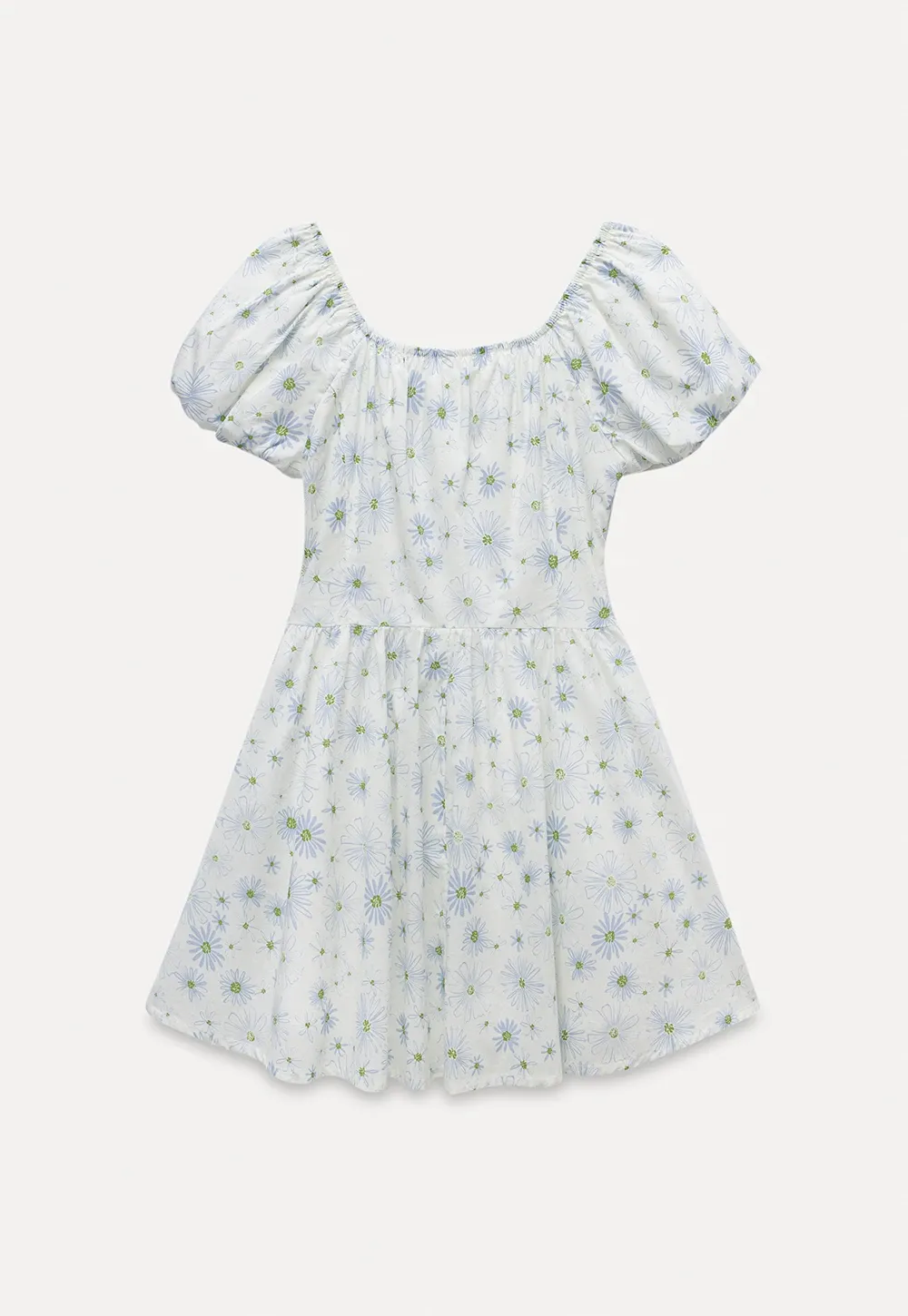 Square Neck Puff Sleeve Daisy Print Dress