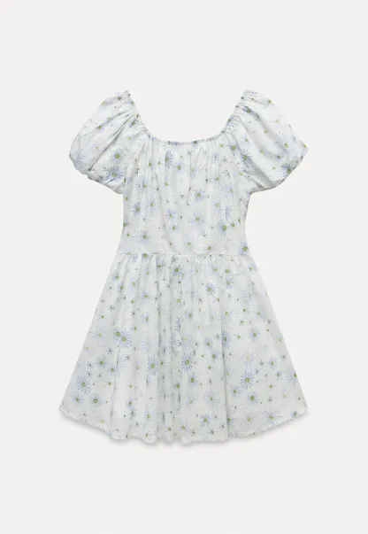 Square Neck Puff Sleeve Daisy Print Dress