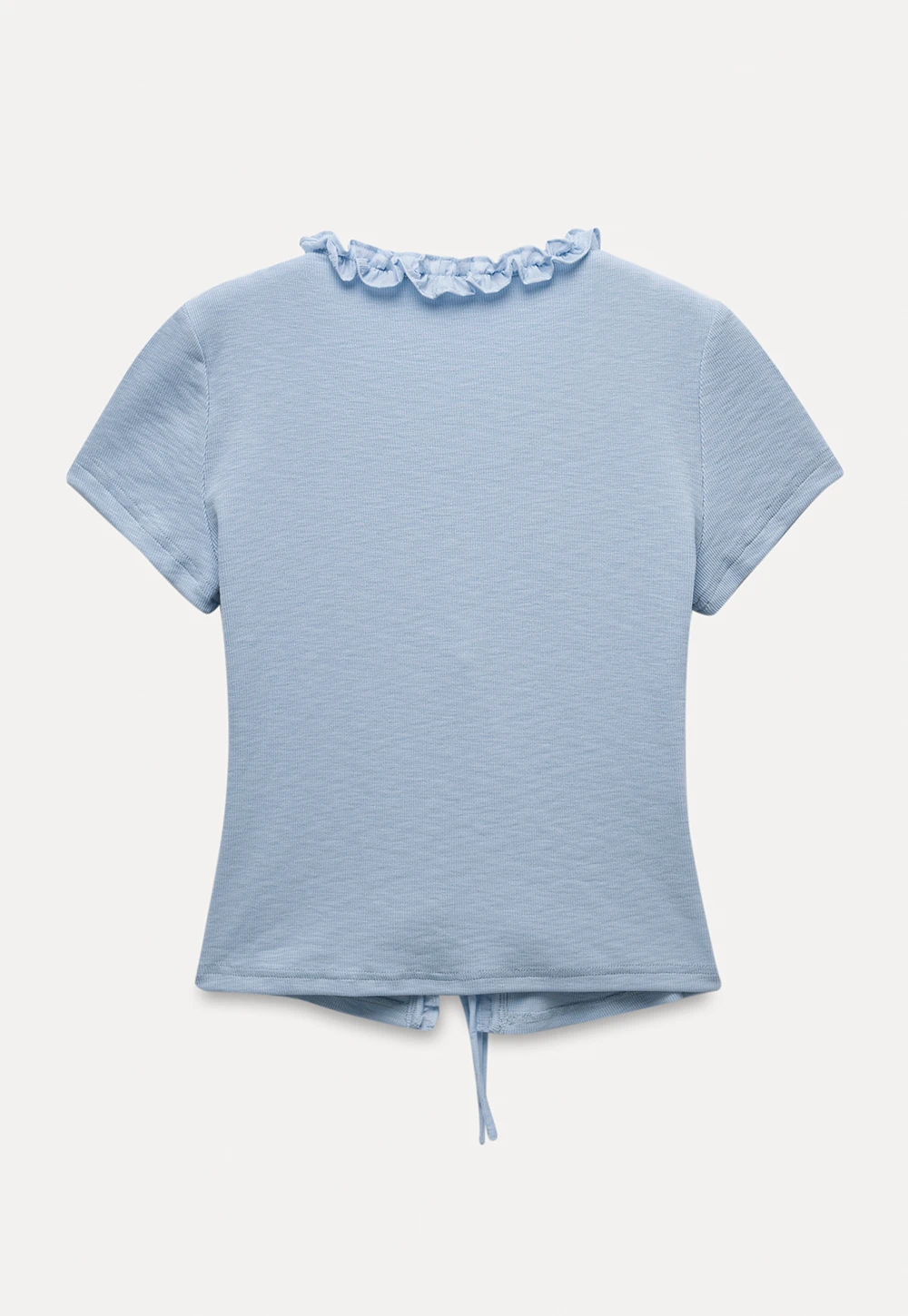 Short Sleeve Ruffle Crop Top with Bow Detail