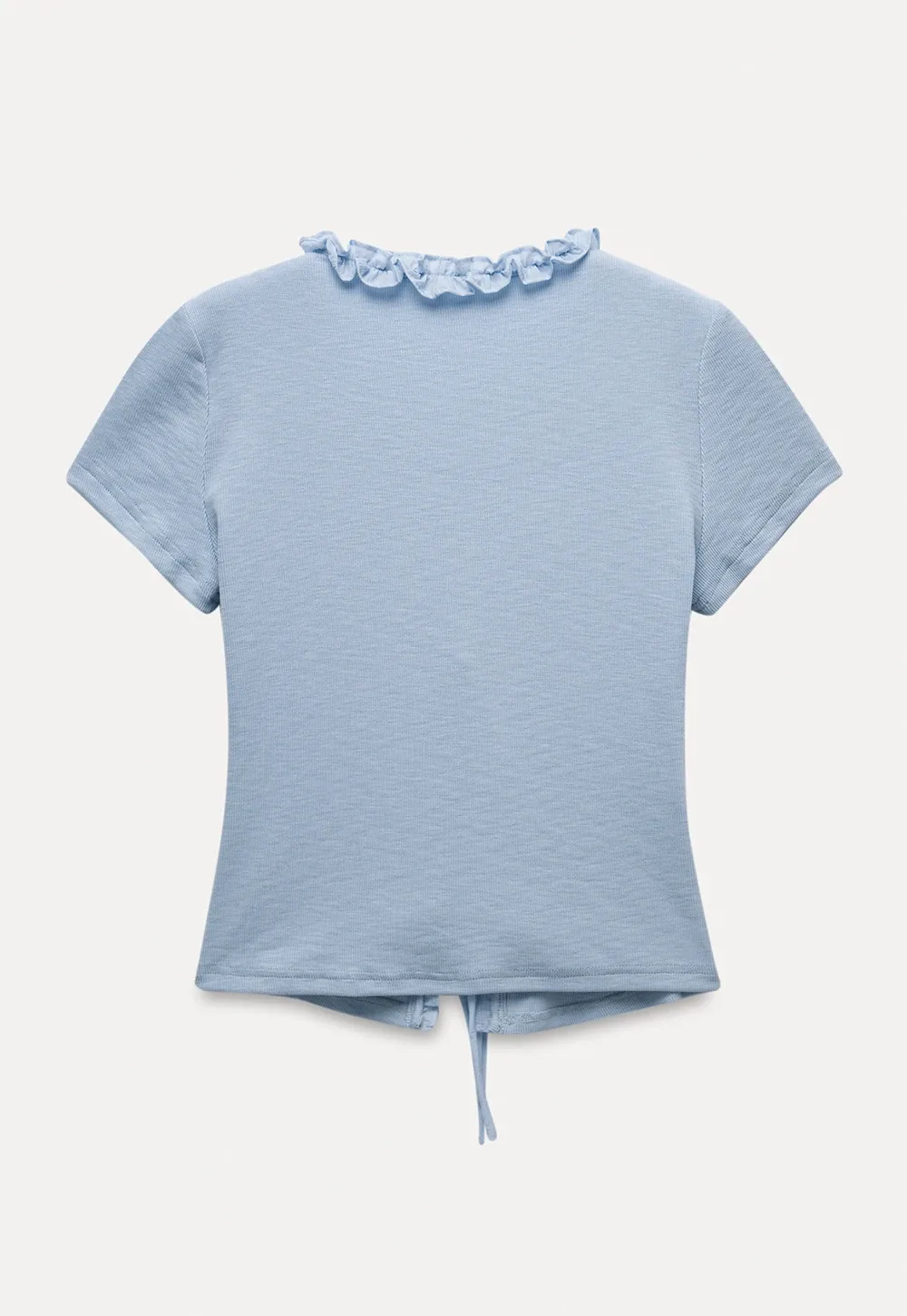 Short Sleeve Ruffle Crop Top with Bow Detail