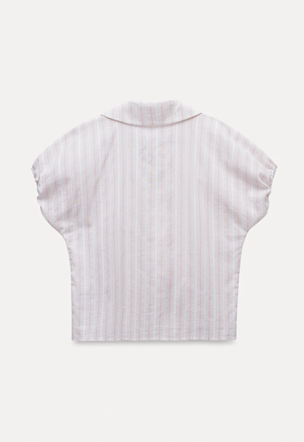 Striped Short Sleeve Blouse with Lace-Up Neck