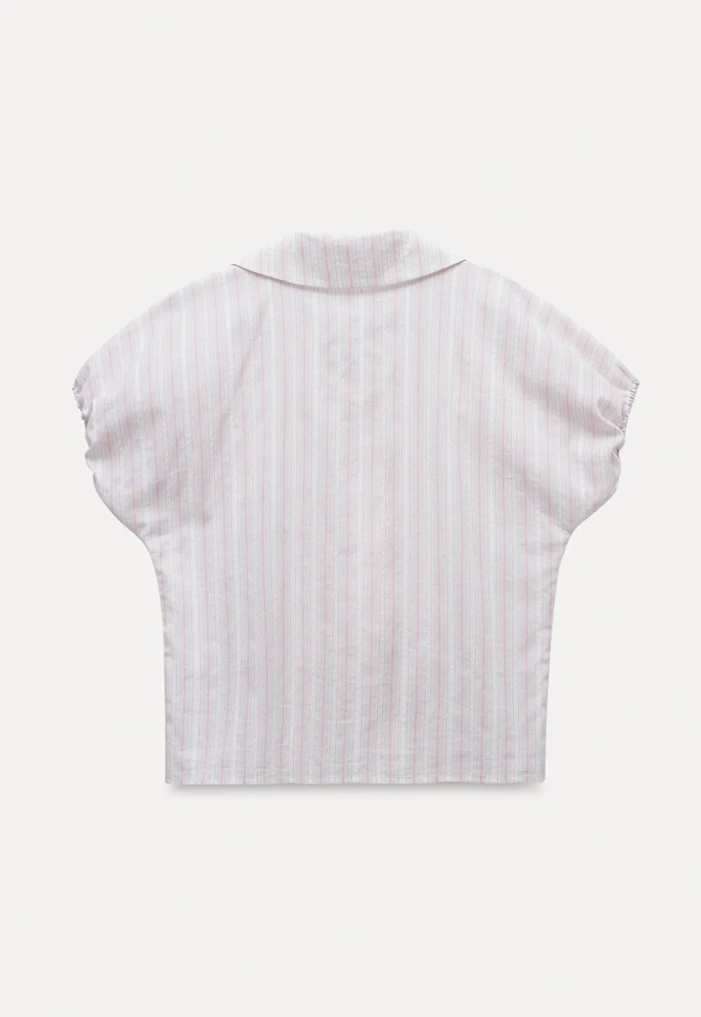 Striped Short Sleeve Blouse with Lace-Up Neck