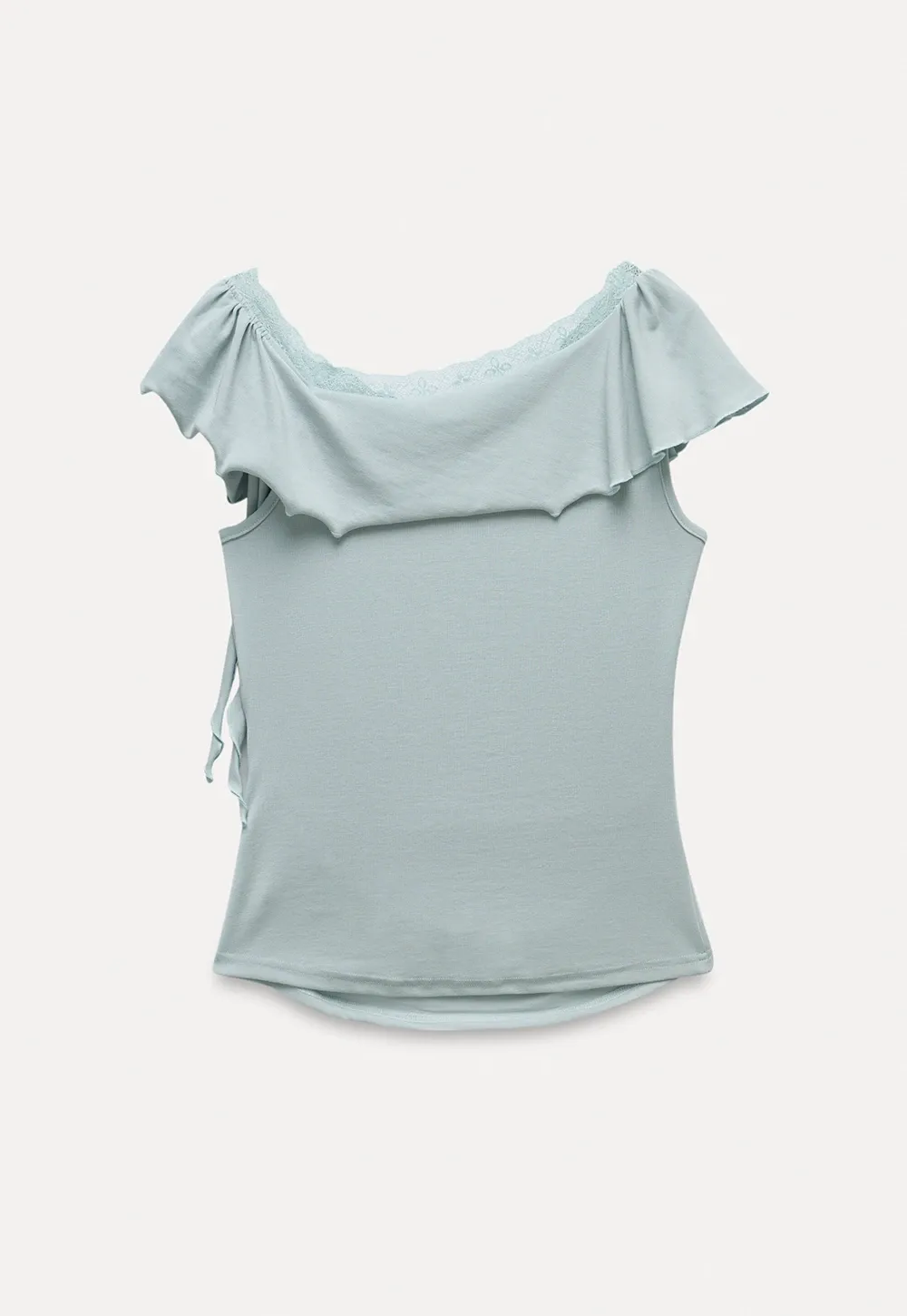 Chic Off Shoulder Ruffle Blouse with Lace Lining
