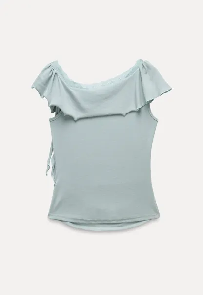 Chic Off Shoulder Ruffle Blouse with Lace Lining