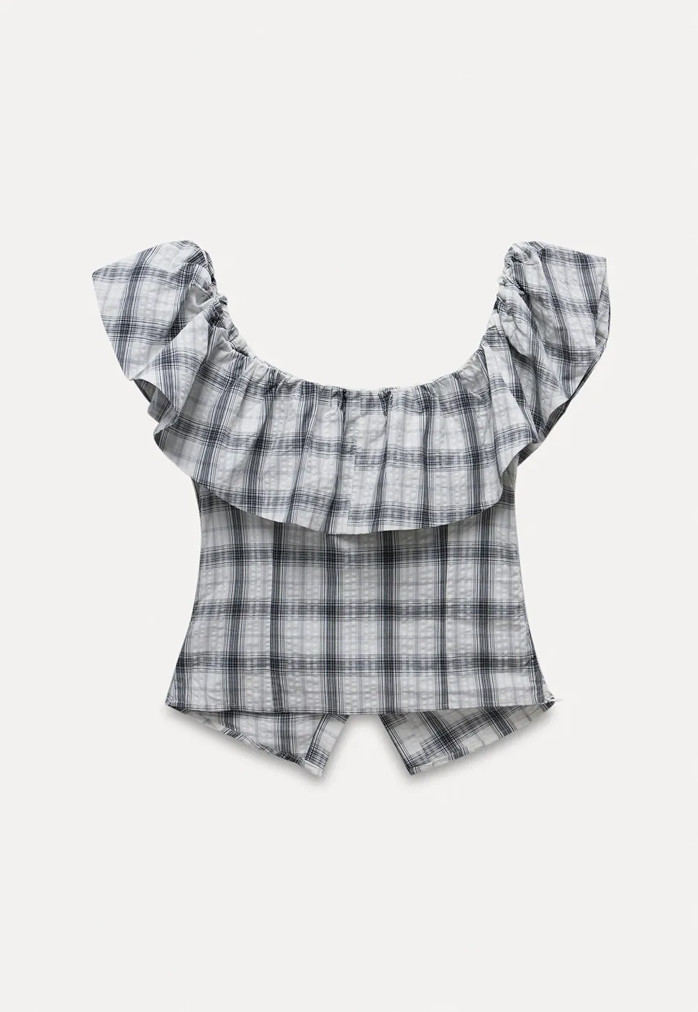 Off-Shoulder Plaid Ruffle Top