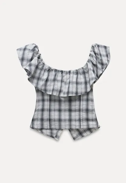 Off-Shoulder Plaid Ruffle Top