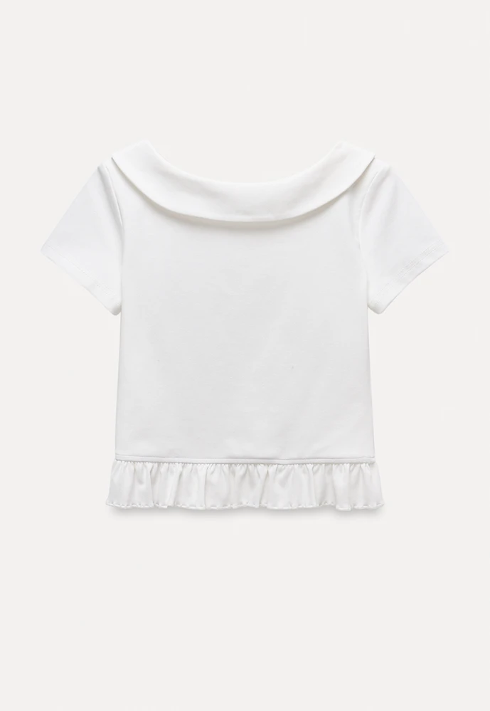 Women’s Sailor Collar Ruffle Hem Short-Sleeve Tee