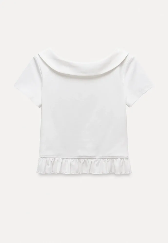 Women’s Sailor Collar Ruffle Hem Short-Sleeve Tee