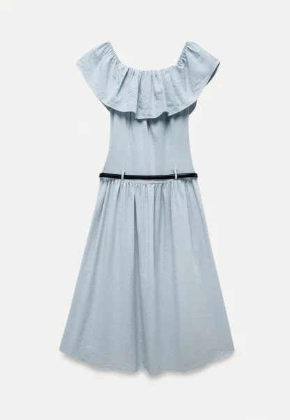 Women’s Off-Shoulder Ruffle Belted Midi Dress