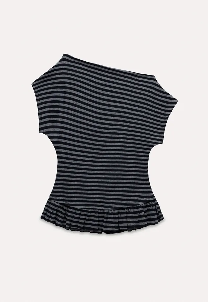 Women’s Striped Asymmetric Ruffle-Hem Tee