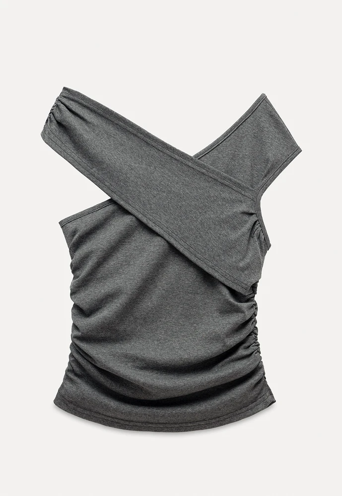 Women’s Cross-Strap One-Shoulder Ruched Top