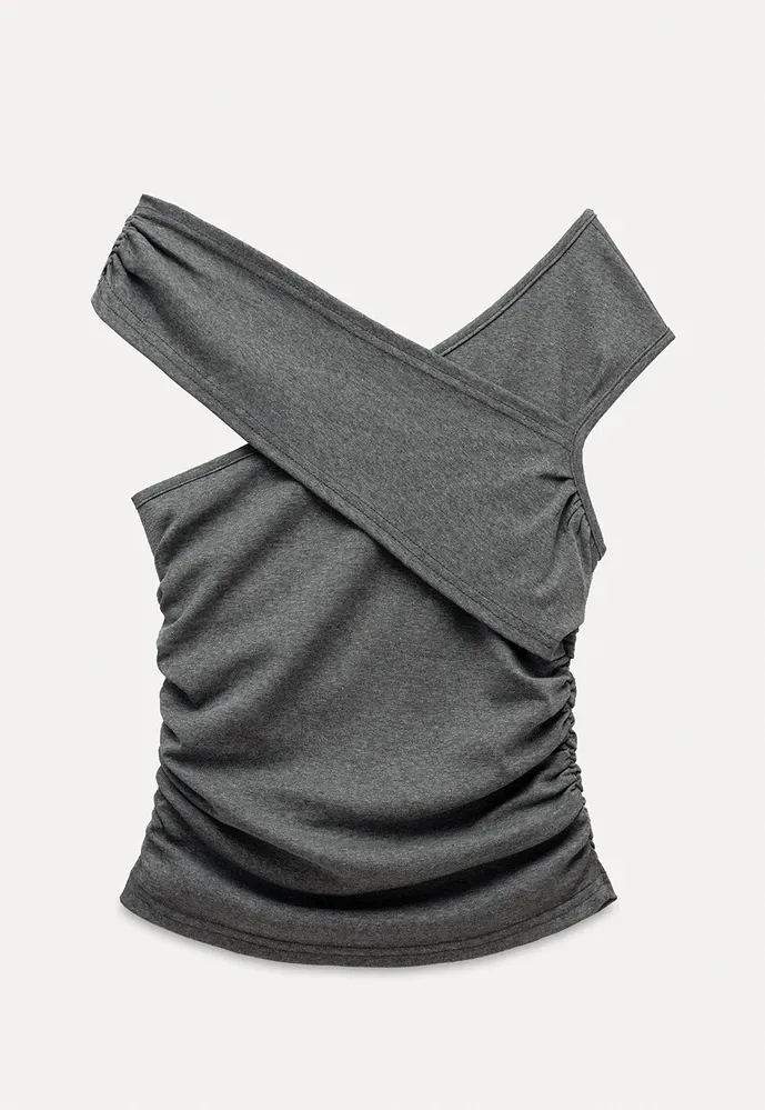 Women’s Cross-Strap One-Shoulder Ruched Top
