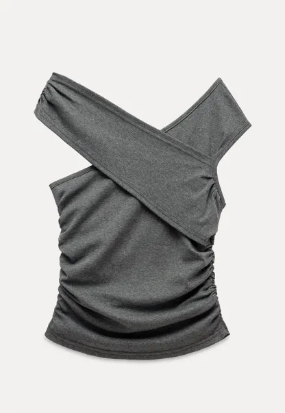 Women’s Cross-Strap One-Shoulder Ruched Top