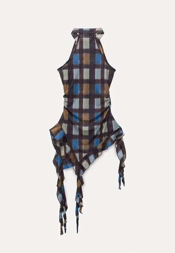 Women’s Plaid Frog-Button Handkerchief-Hem Halter Top