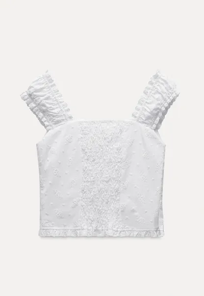 Women's Square Neck Eyelet Crop Top