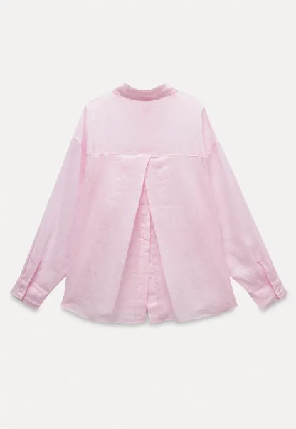Women's Long Sleeve Button Down Linen Shirt with Pocket