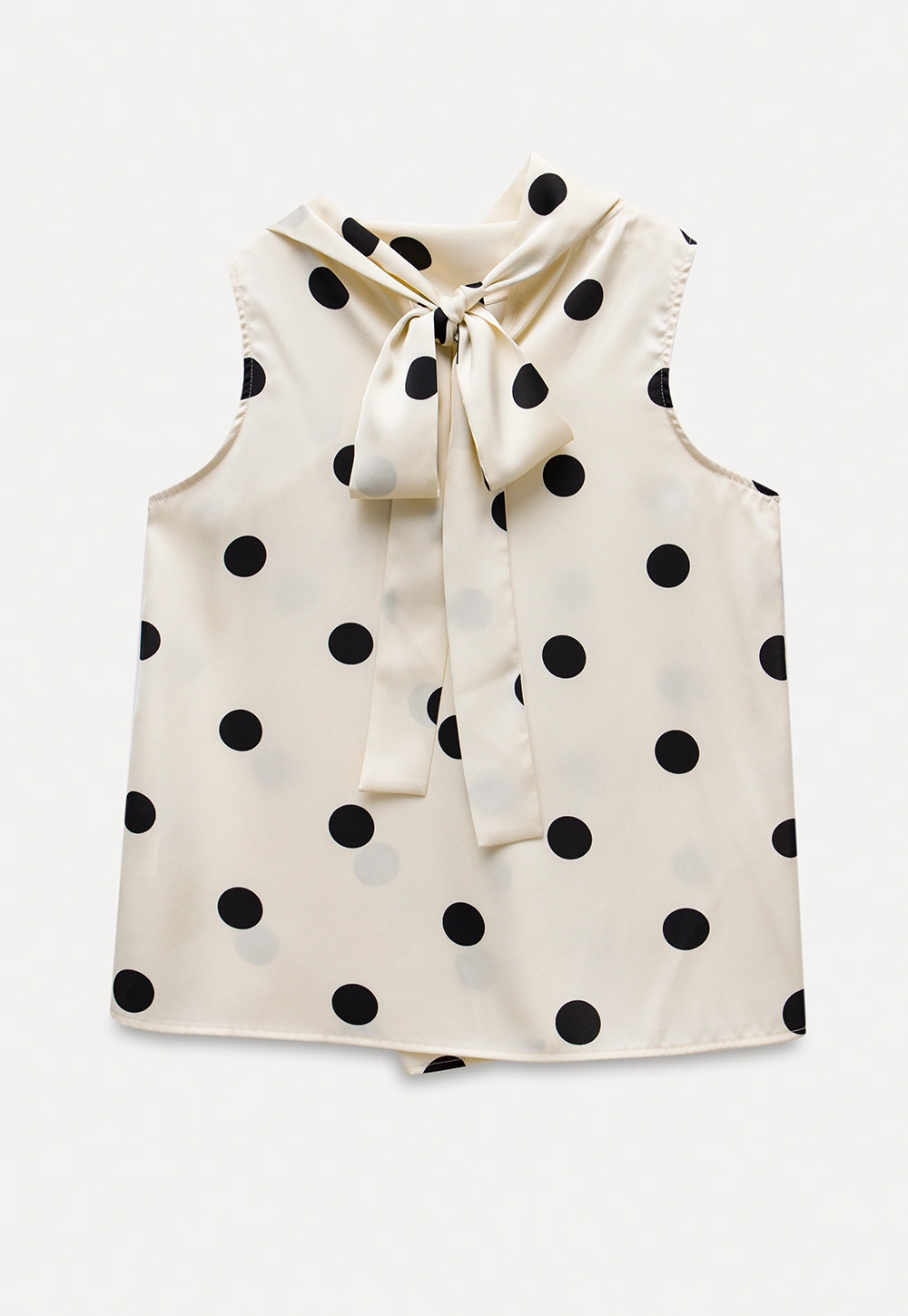 Women's Sleeveless Polka Dot Blouse with Scarf Detail