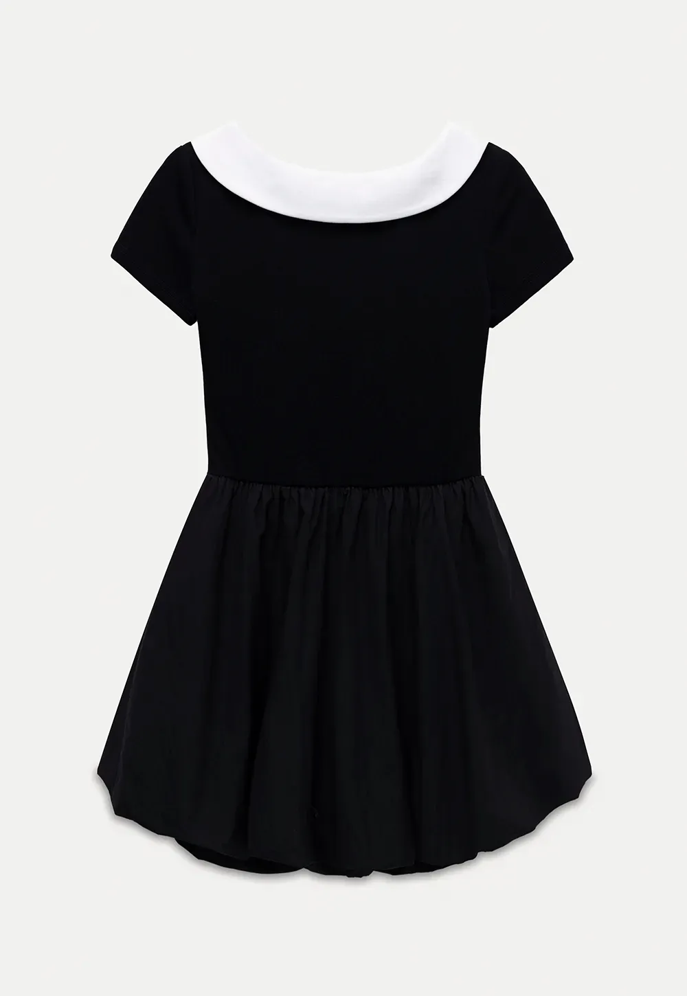 Contrast Collar Puff Sleeve Mini Dress