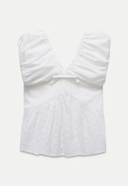 Ruched Sleeveless Lace Trim Top