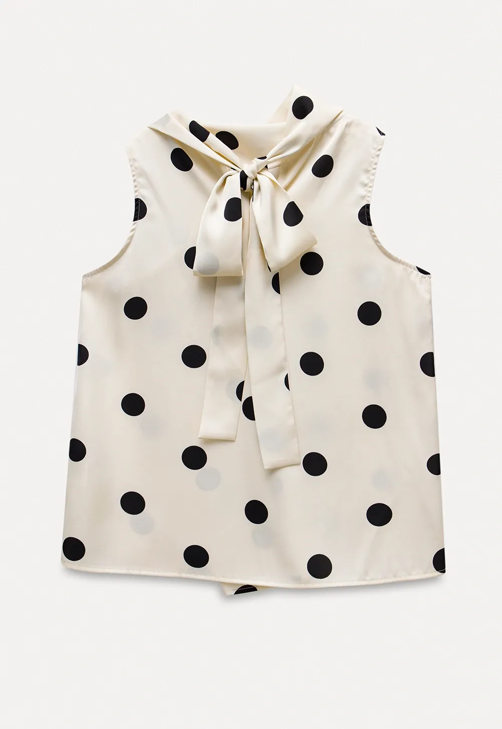Women's Sleeveless Polka Dot Blouse with Scarf Detail