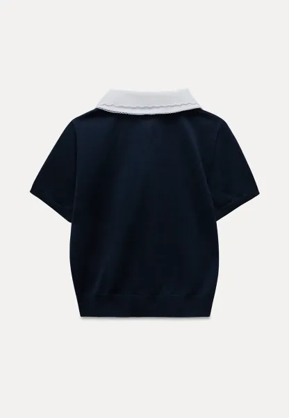 Contrast Peter Pan Collar Knit Top